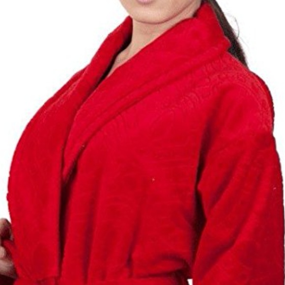 100% Natural Turkish Cotton Ladies Bathrobe Red - Picture 3 of 4
